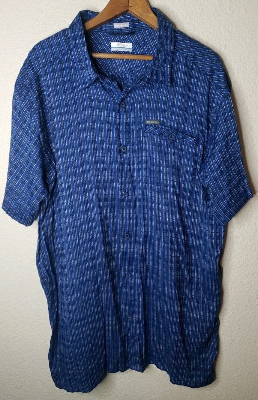 Columbia Men's Blue Stripes Short Sleeve Button Front Shirt Size XL modal Blend